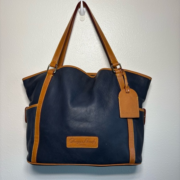 Dooney & Bourke Handbags - Vintage Dooney & Bourke Blue and Brown Large Leather Tote with Pink Interior